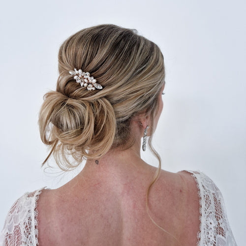 Charlotte - Rósargylltur hárkambur með perslum og steinum